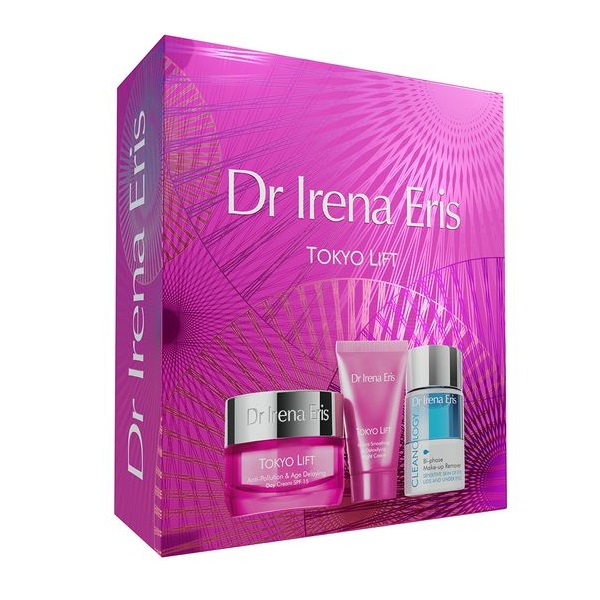 Dr Irena Eris Tokyo Lift  zestaw: ochronny krem przeciwzmarszczkowy na dzień, 50 ml + wygładzający krem detoksykujący na noc, 30 ml + dwufazowy pły...