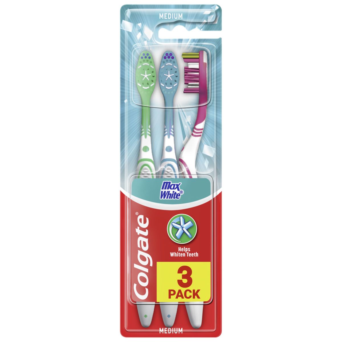 Colgate Max White szczoteczka do mycia zębów średnia, 3 szt./1 opak.
