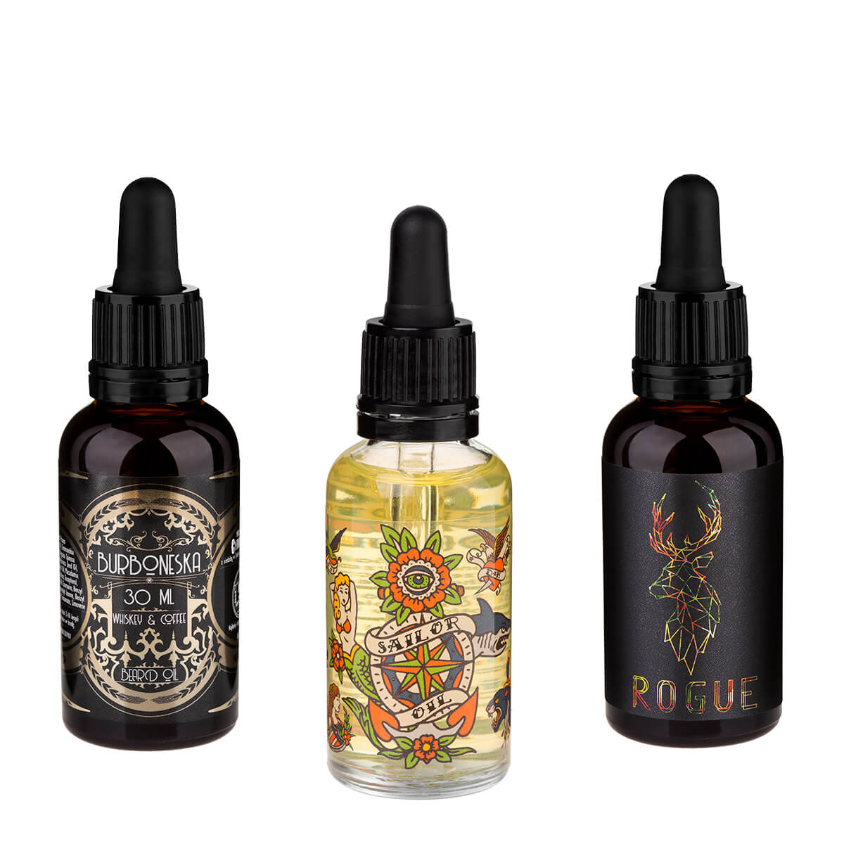 Cyrulicy Trzech Barberów zestaw: olejek do brody Rouge, 30 ml + olejek do brody Burboneska, 30 ml + olejek do brody Sailor, 30 ml