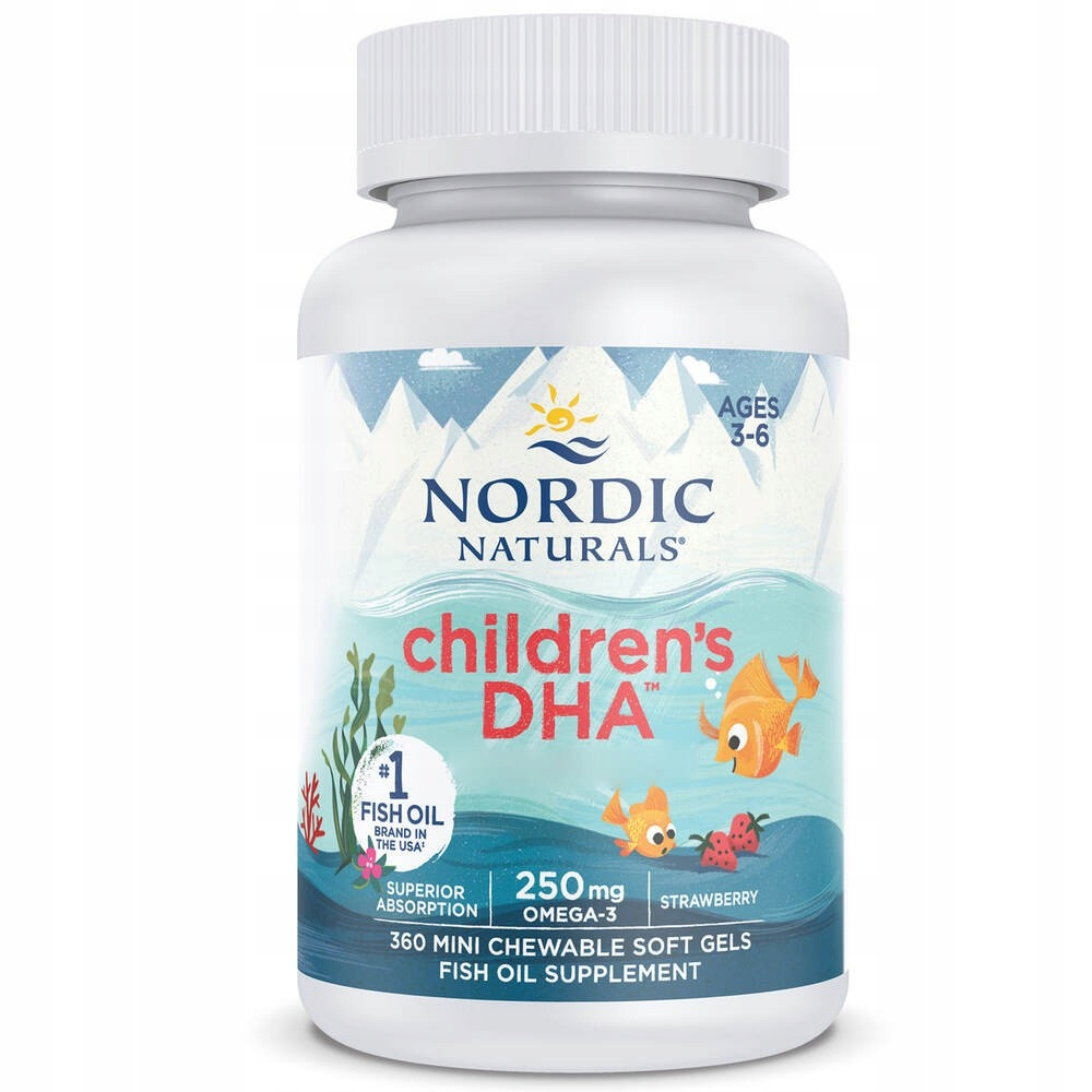 Nordic Naturals Children's DHA 250mg suplement diety kwasy DHA dla Dzieci, 250mg, smak Truskawkowy, 360 kaps./1 opak.