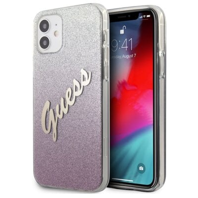 Etui GUESS Glitter Gradient Script do Apple iPhone 12 Mini Różowy