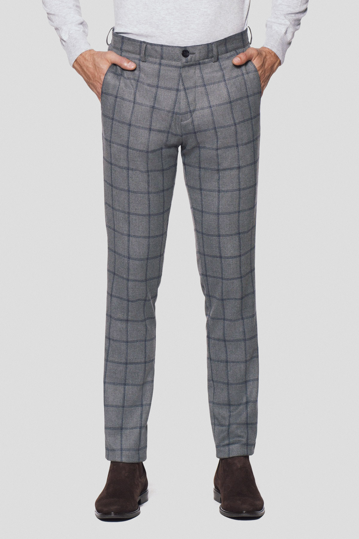 Lancerto Spodnie Szare w Granatową Kratę Smithson