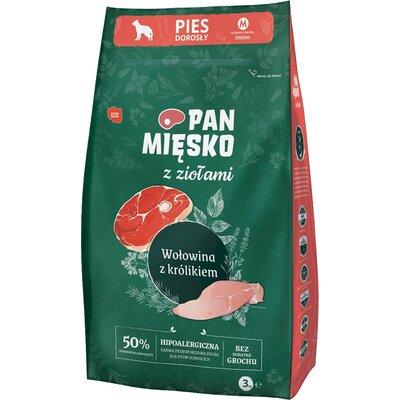 Karma dla psa PAN MIĘSKO Ziołowa wołowina z królikiem M 3 kg