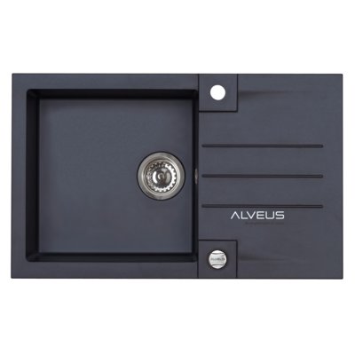 Zlewozmywak jednokomorowy z ociekaczem ALVEUS Rock 130 1203091 Czarny 48x78