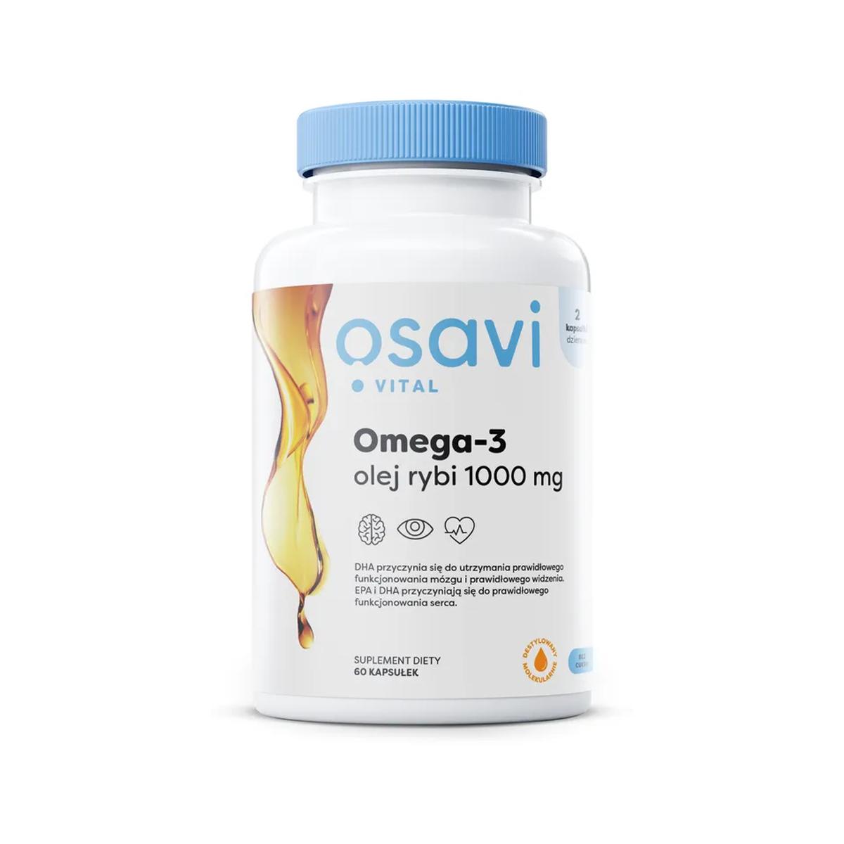 Osavi suplement diety Omega-3 olej Rybi, 1000mg, Naturalny smak, 60 kaps./1 opak.