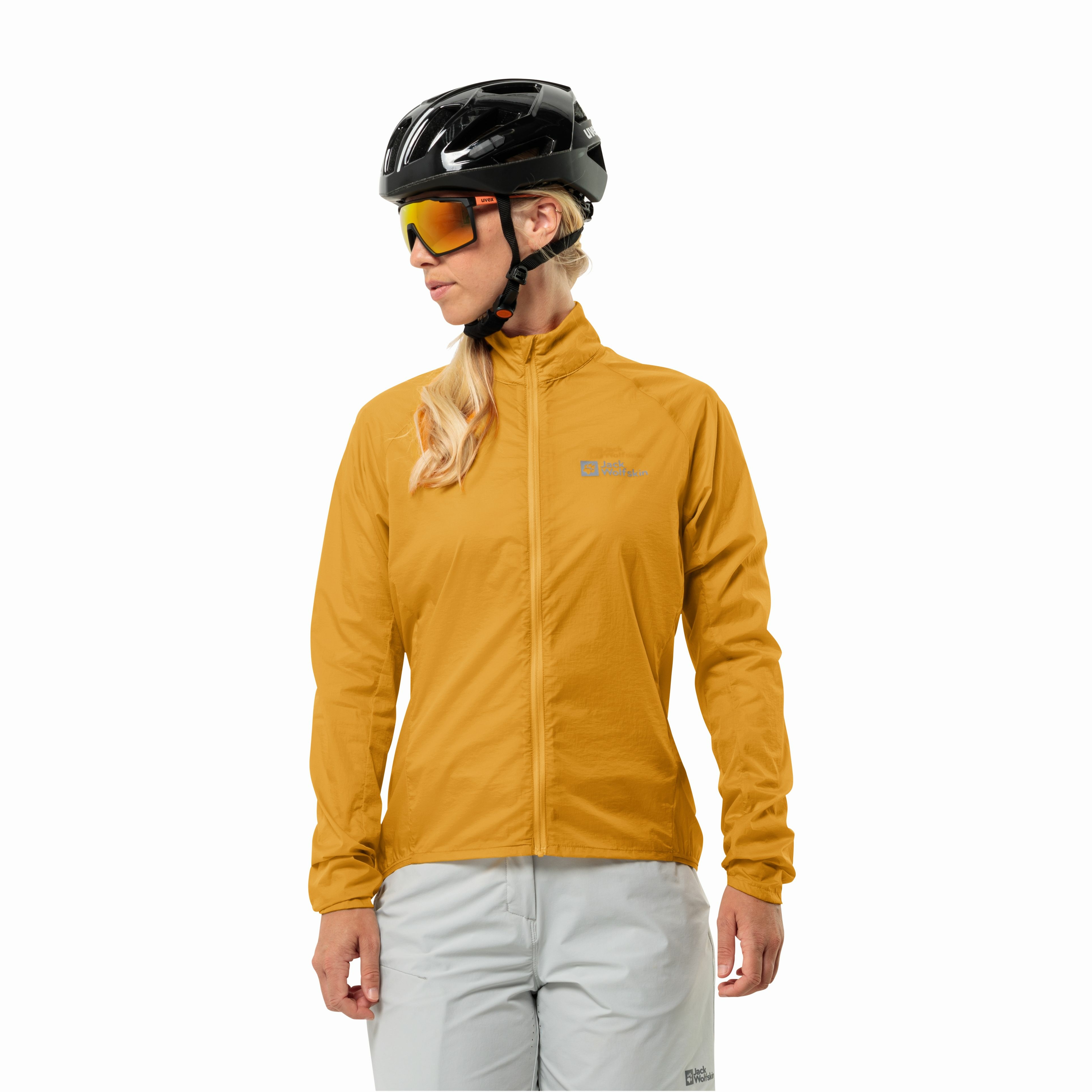 Damska kurtka przeciwwiatrowa na rower Jack Wolfskin GRAVEX WIND JKT W curry - S