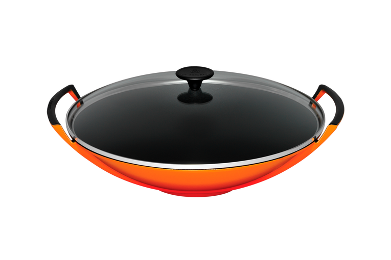 Le Creuset -  Wok ze szklaną pokrywką żeliwo 36 cm płomienny