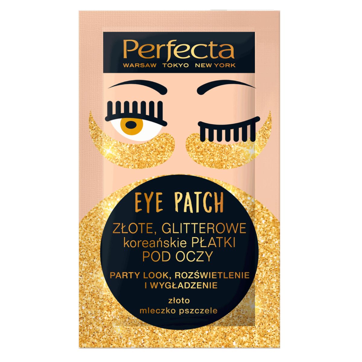 Perfecta Eye Patch złote glitterowe koreańskie płatki pod oczy, 1 para