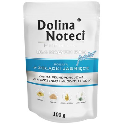 Karma dla psa DOLINA NOTECI Premium Junior bogata w żołądki jagnięce 100 g