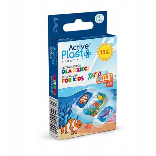 Active Plast First Aid Tattoo Ocean Fun zestaw plastrów dla dzieci, 12 szt.