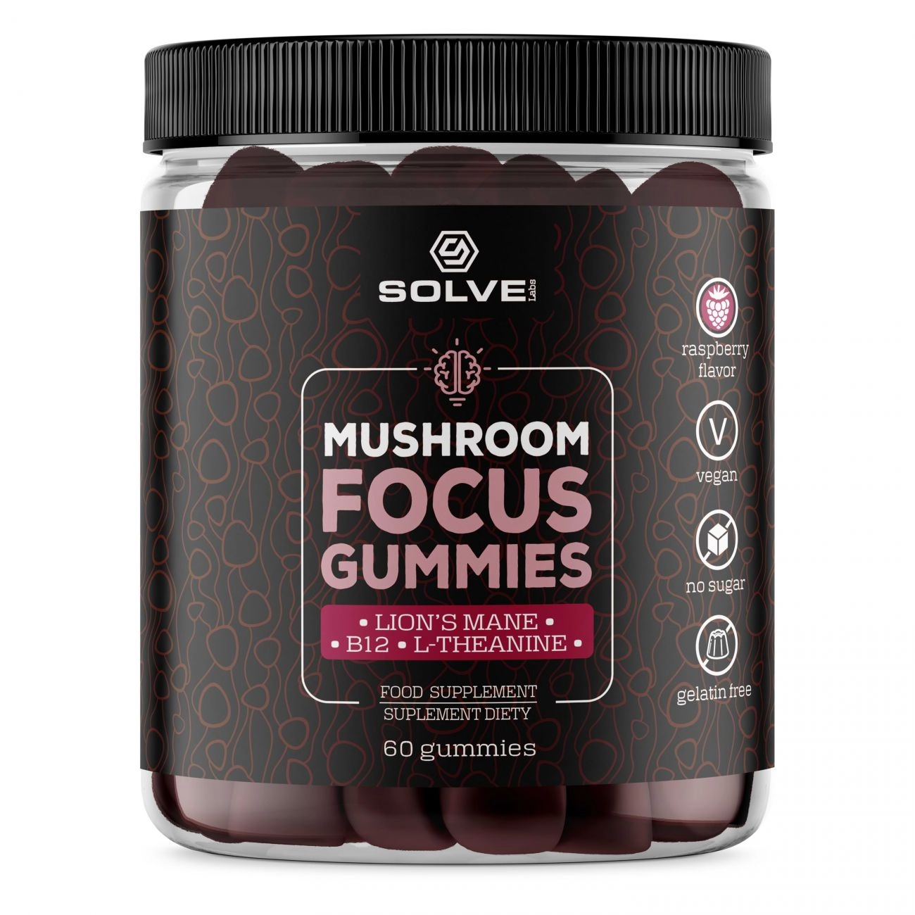 Solve Labs Mushroom Focus Gummie suplement diety z soplówką jeżowatą w żelkach, 240 g
