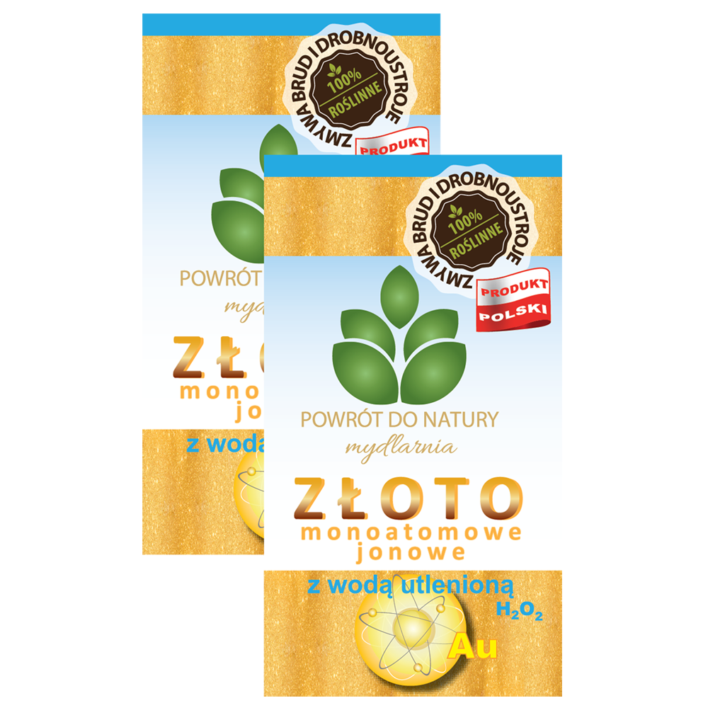 Powrót do natury 100 % roślinne naturalne mydło ze złotem monoatomowym jono-wym i wodą utlenioną, 2 szt.