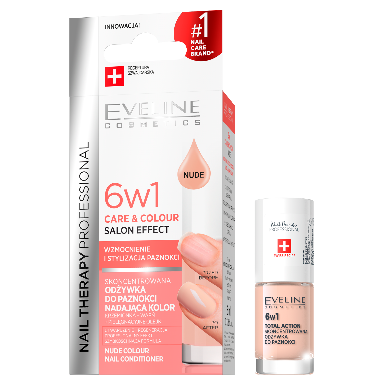 Eveline Cosmetics Nail Therapy Professional skoncentrowana odżywka do paznokci nadająca kolor 6w1 nude, 5 ml
