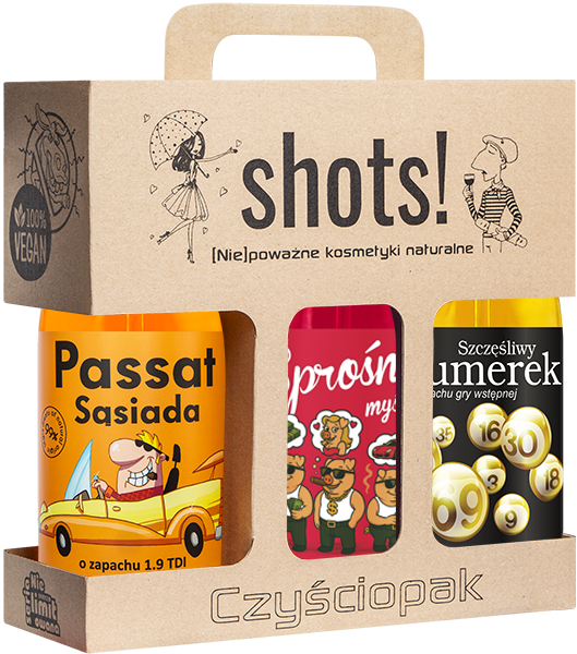 Shots! zestaw żeli pod prysznic: Passat sąsiada, 500 ml + Sprośne myśli, 500 ml + Będzie pan zadowolony, 500 ml