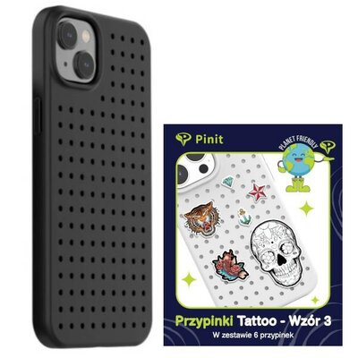Etui PINIT Dynamic do Apple iPhone 14 Plus Czarny + Pinit Tattoo Pin (Wzór 3)