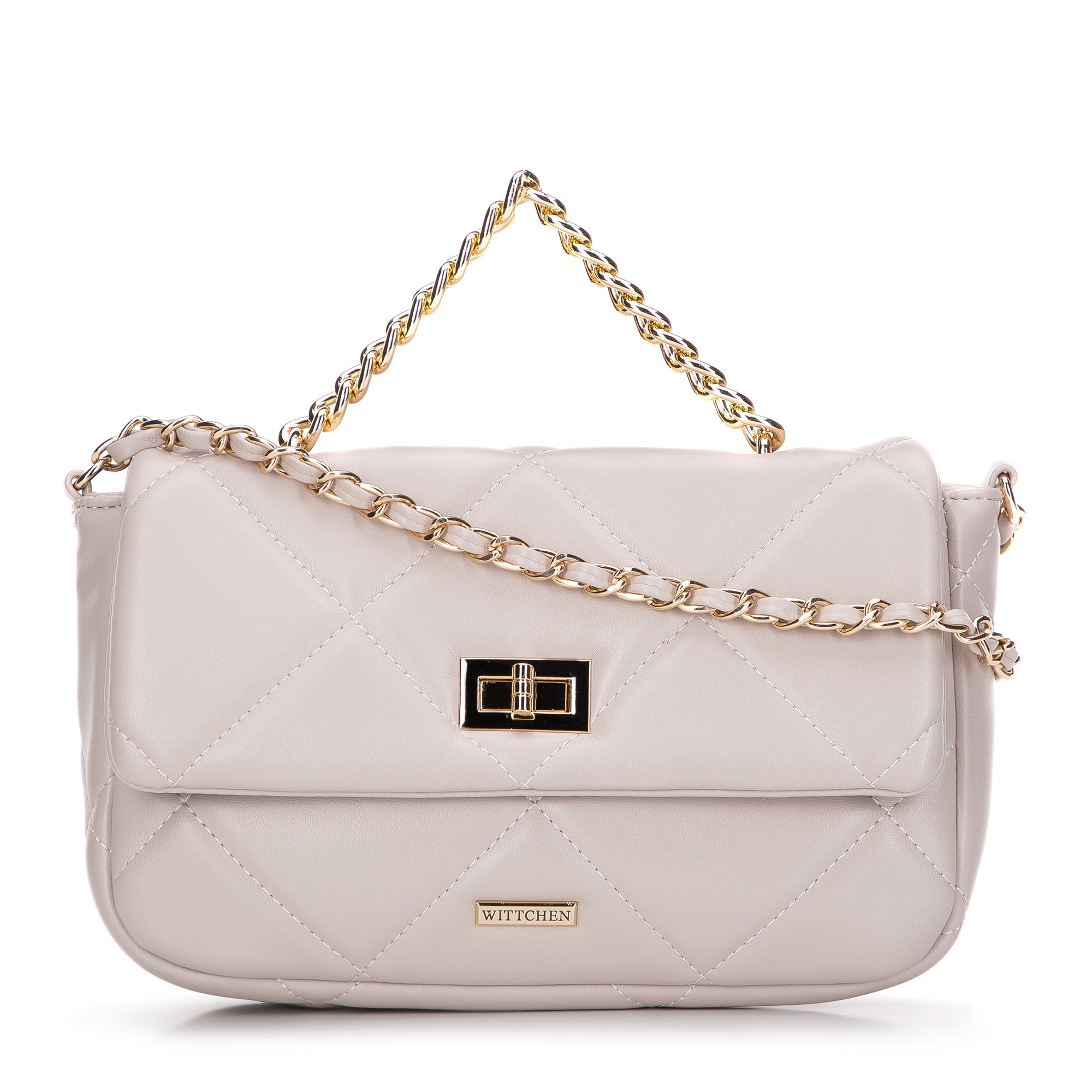 Damska torebka pikowana w kwadraty na łańcuszku mała jasny beż