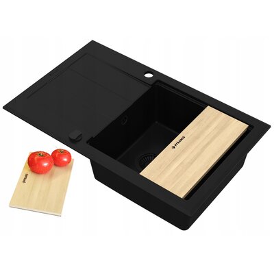 Zlewozmywak jednokomorowy z ociekaczem PYRAMIS Sparta Plus Lux 1B1D Czarny 48x78 + deska kuchenna