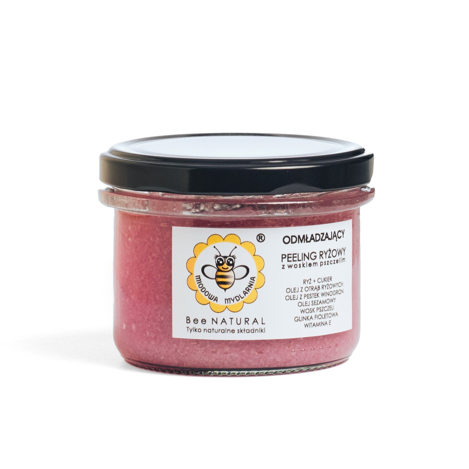 Miodowa Mydlarnia odmładzający peeling ryżowy do ciała z woskiem pszczelim, 200 g