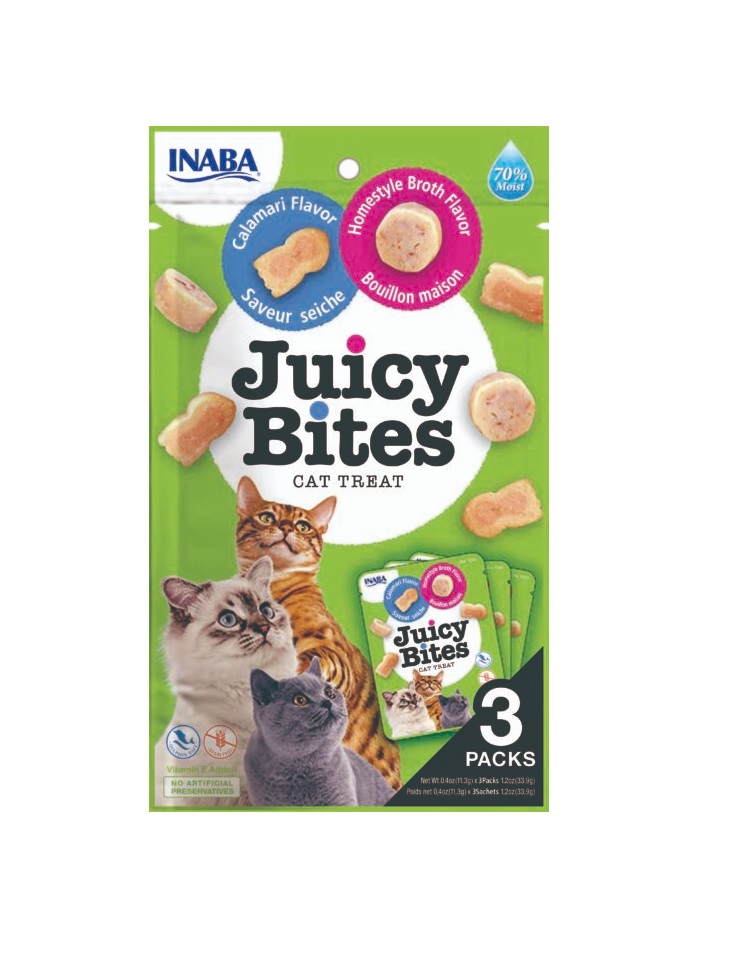 INABA Juicy Bites wilgotne przysmaki domowy bulion i kalmary dla kota 33,9 g