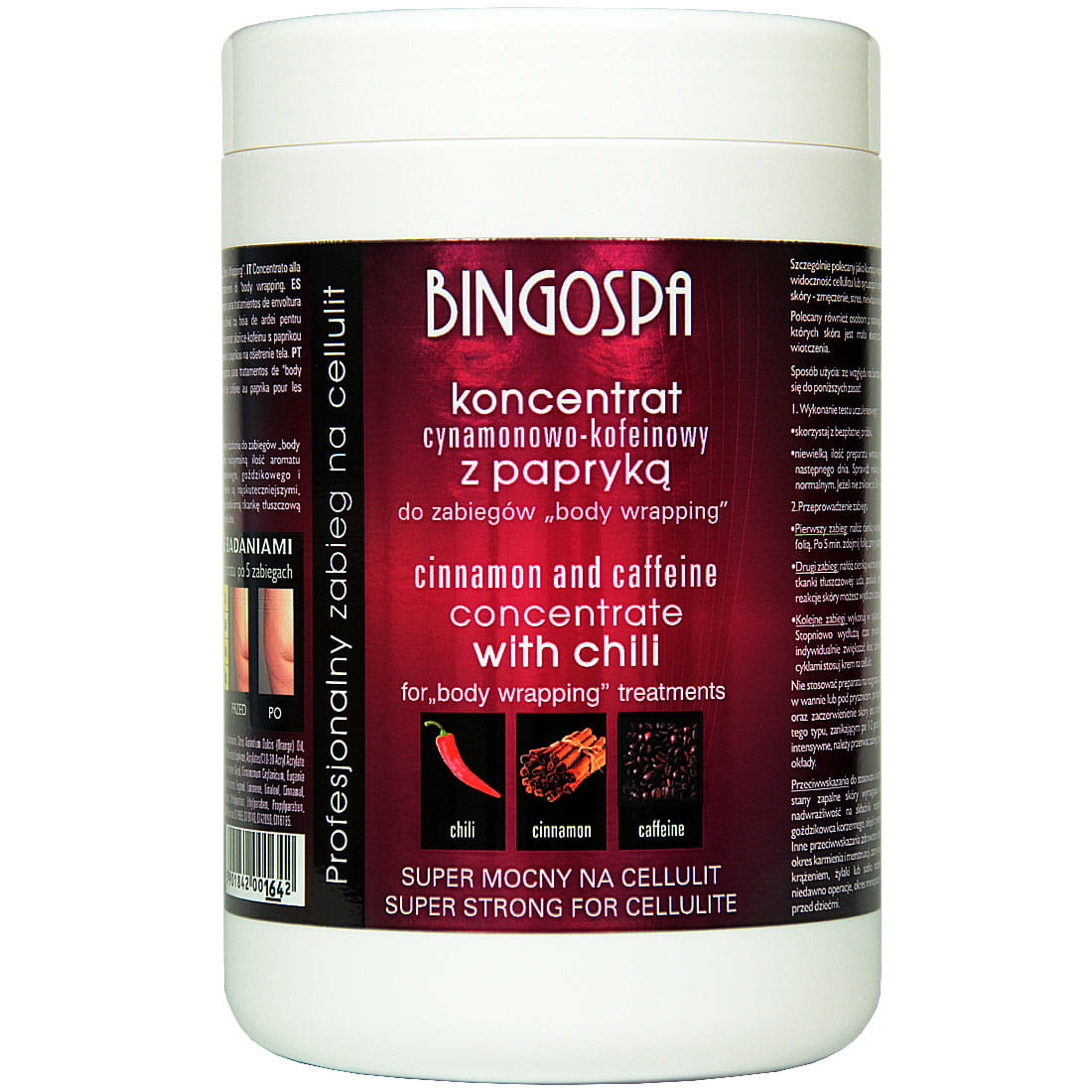 Bingospa najmocniejszy koncentrat cynamowo kofeinowy z papryką do zabiegów body wrapping, 1000 g
