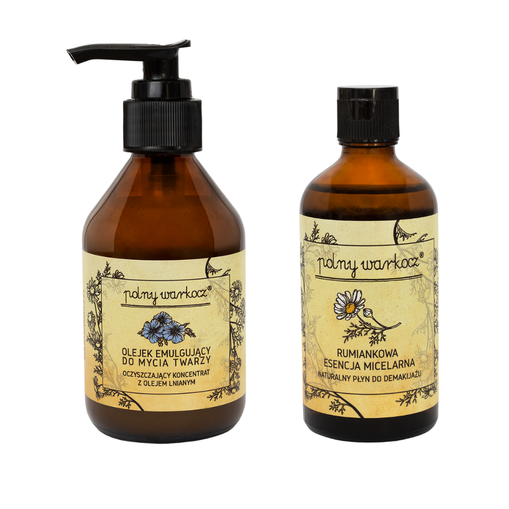 Polny Warkocz zestaw: olejek emulgujący do demakijażu, 150 ml + naturalna rumiankowy esencja micelarna, 100 ml