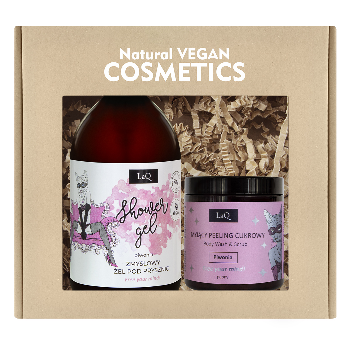 LaQ Kocica zestaw: żel pod prysznic, 500 ml + peeling do ciała, 200 ml