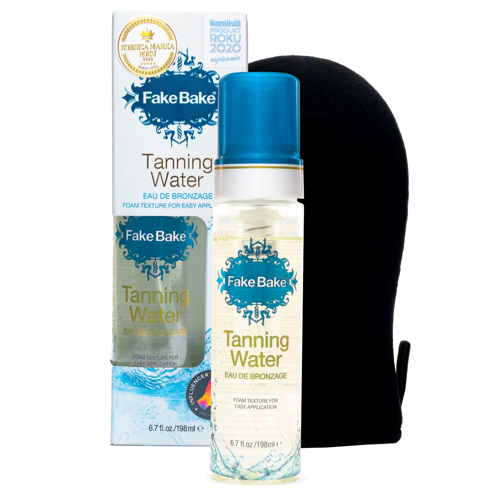 Fake Bake Tanning Water zestaw: samoopalacz w piance, 198 ml + rękawica do aplikacji, 1 szt.