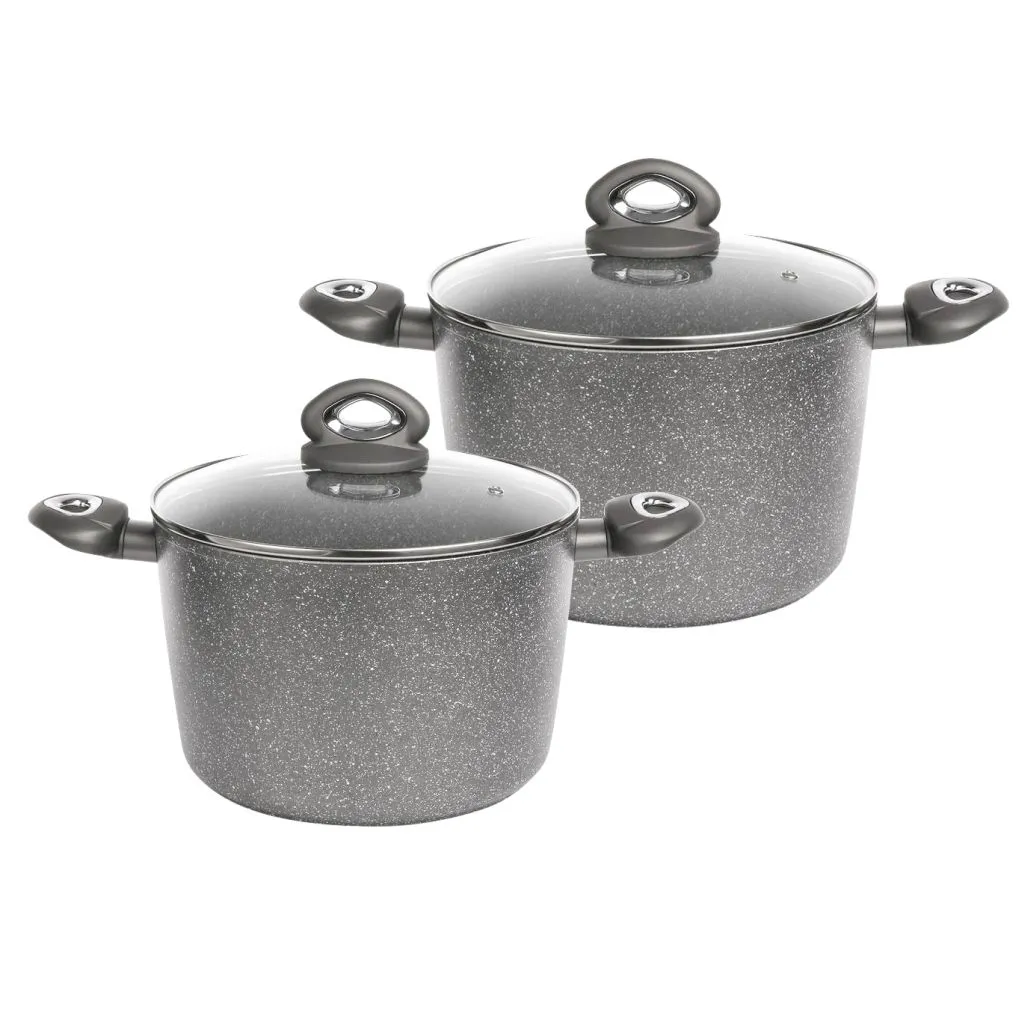 Zestaw 2 garnków na indukcję aluminiowych z pokrywkami Valdinox Rock 24/26 cm