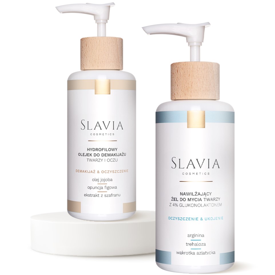 Slavia Cosmetics Oczyszczenie & Demakijaż zestaw: hydrofilowy olejek do demakijażu twarzy i oczu, 100 ml + nawilżający żel do mycia twarzy z 4% glu...