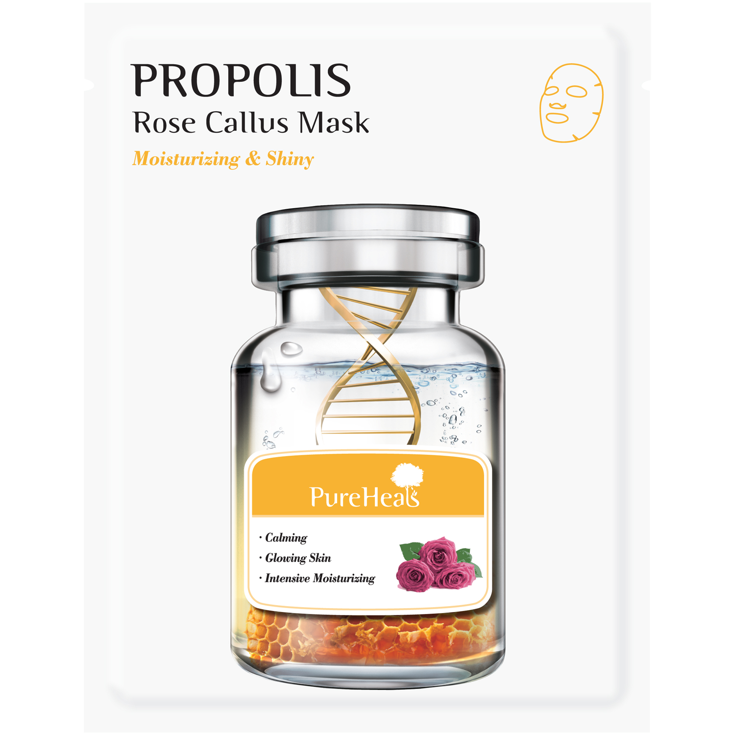 Pureheals Propolis nawilżająco-rozświetlająca maska do twarzy z propolisem i komórkami macierzystymi róży, 25 g