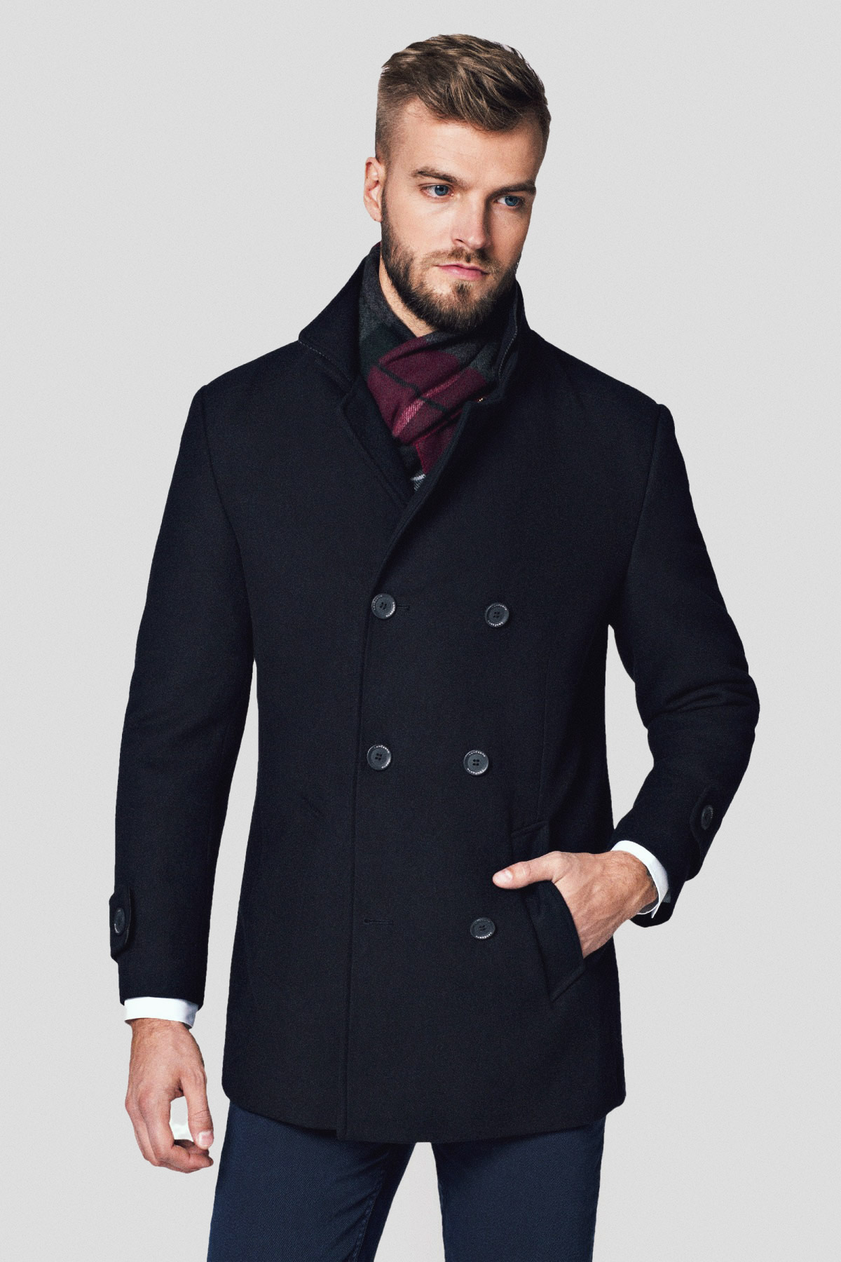 Lancerto Płaszcz Granatowy z Wełną Embrace