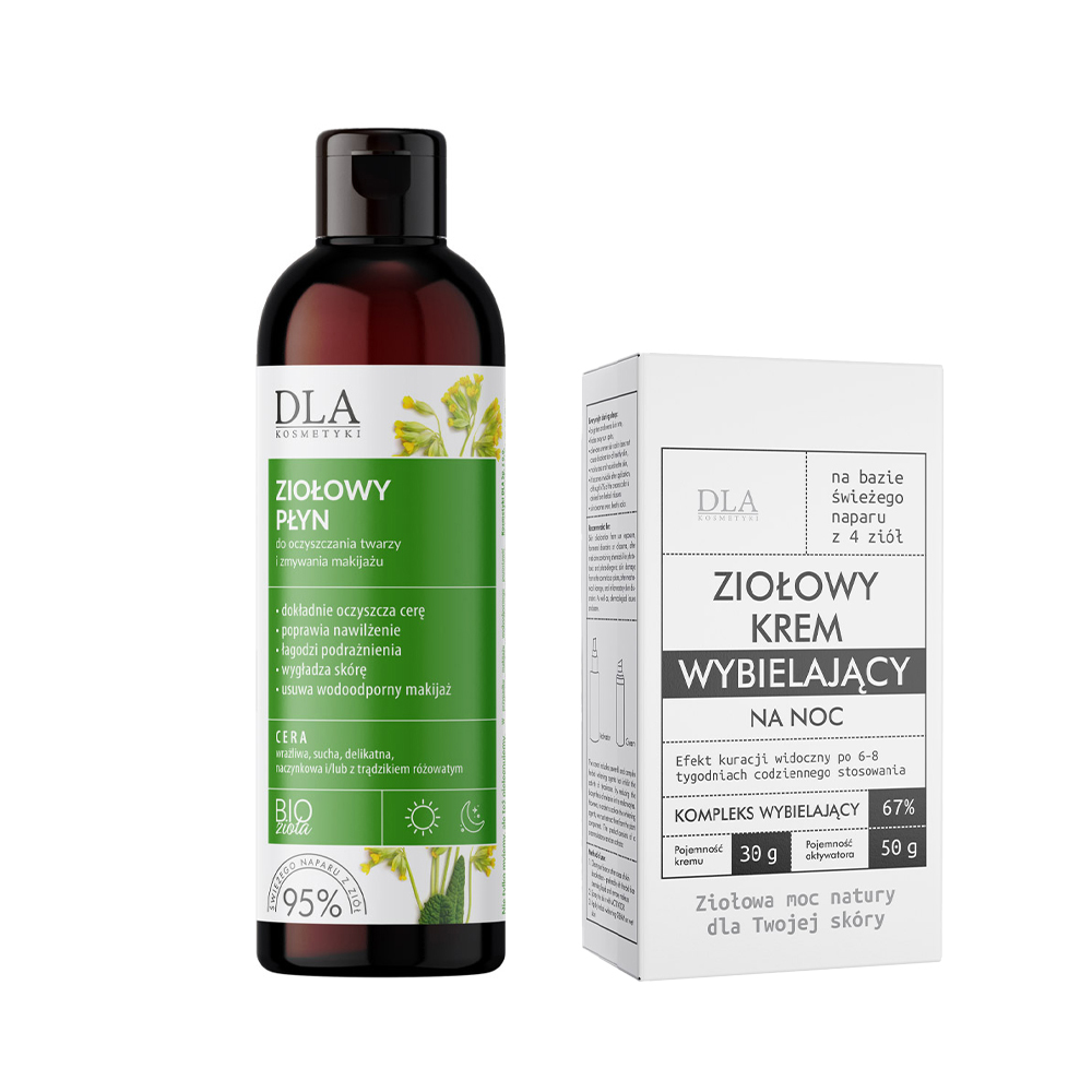 Kosmetyki DLA zestaw: ziołowy krem wybielający z aktywatorem, 30 g + aktywator do kremu, 50 g + ziołowy płyn do mycia twarzy, 180 g