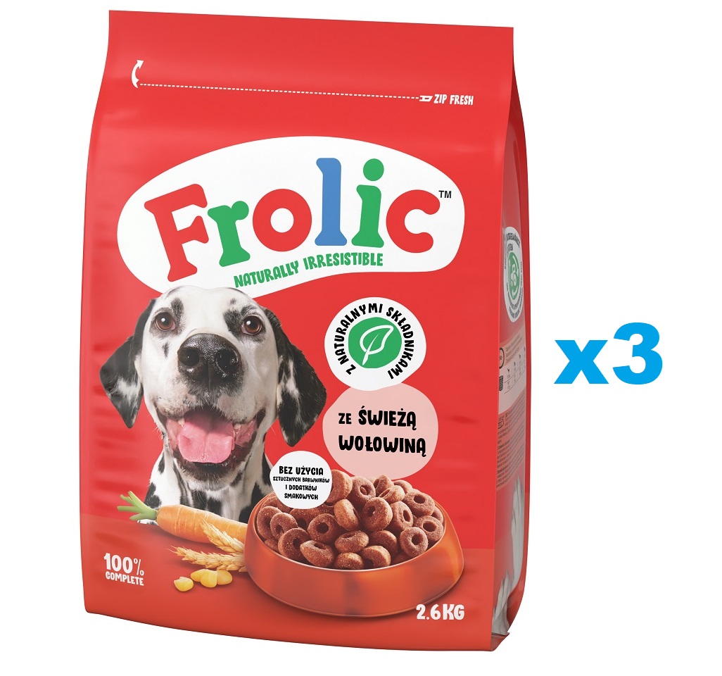 FROLIC Naturally Irresistible 3x2,6 kg półwilgotna karma dla psów ze świeżą wołowiną