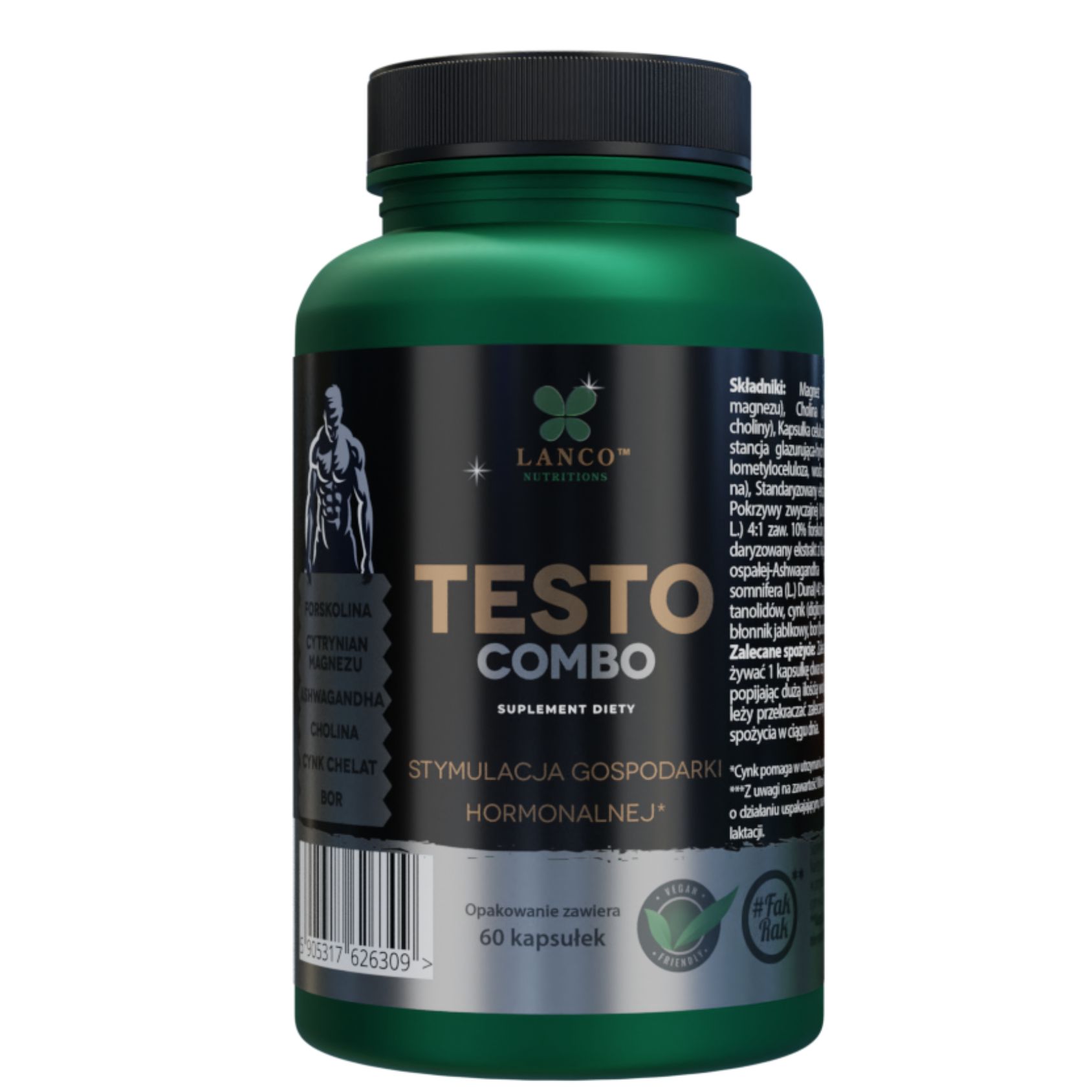 Lanco Nutritions Testo Combo suplement diety na wzrost poziomu testosteronu, 60 kaps./1 opak.