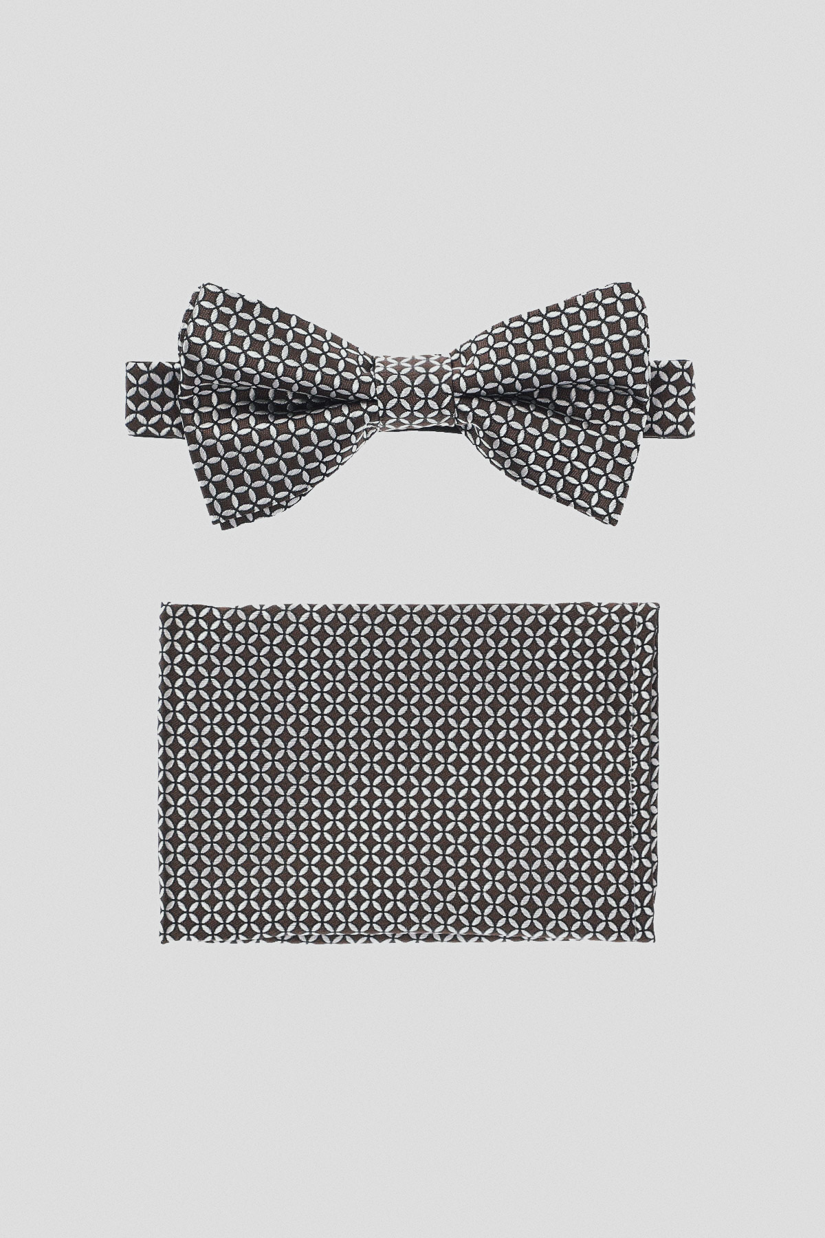 Lancerto Mucha Biało-Brązowa W Geometryczny Wzór + Poszetka