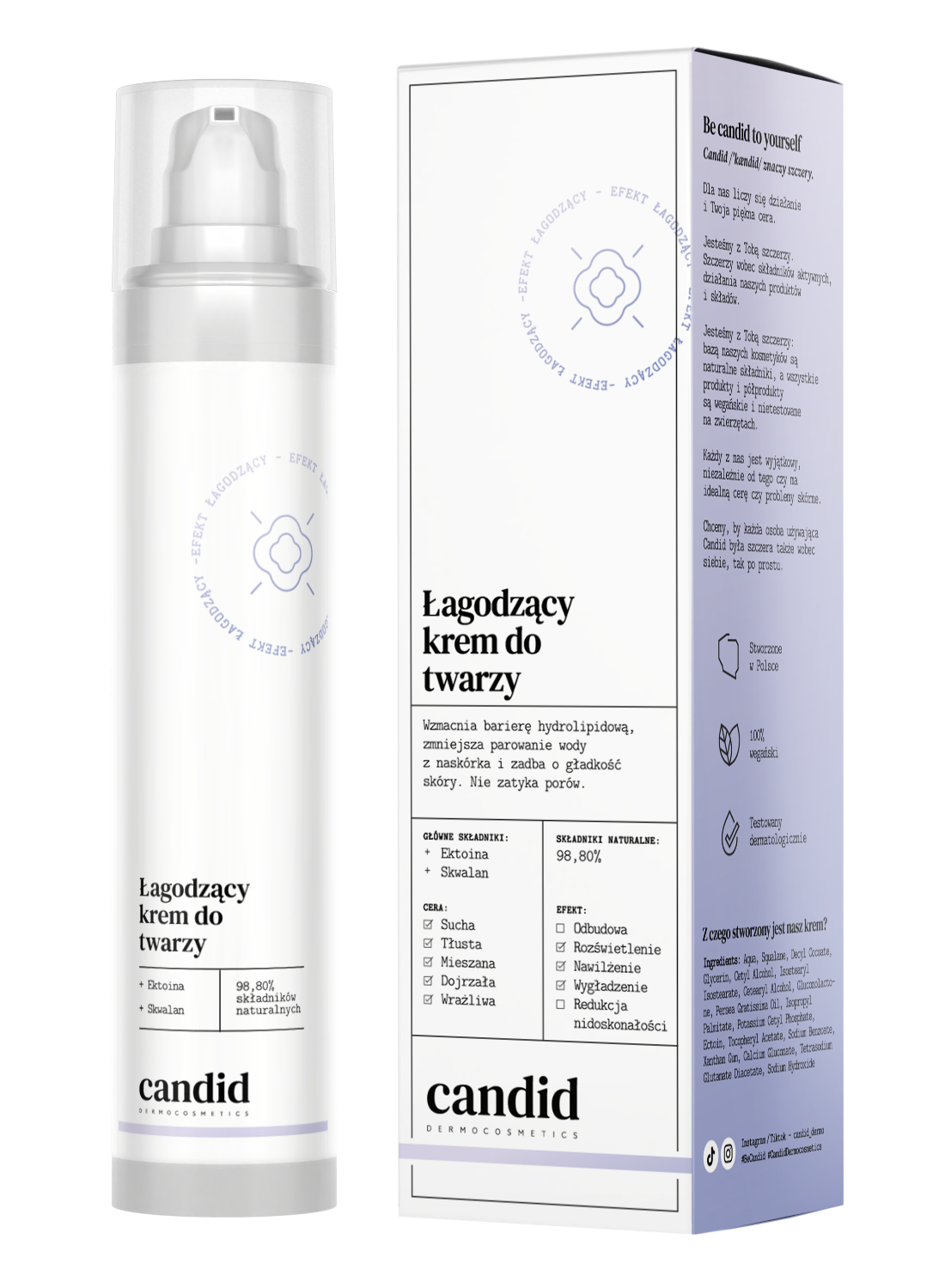 Candid łagodzący krem do twarzy ektoina i skwalan, 50 ml