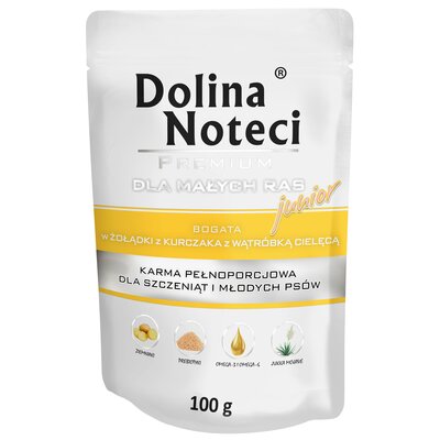 Karma dla psa DOLINA NOTECI Premium Junior bogata w żołądki z kurczaka z wątróbką cielęcą 100 g