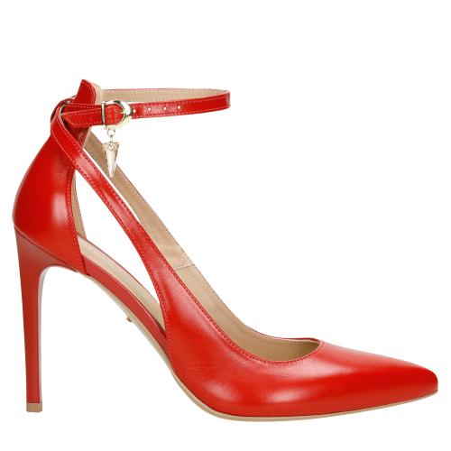 Wojas Czerwone Szpilki Damskie Ze Skóry Licowej Z Ozdobnym Kryształkiem 