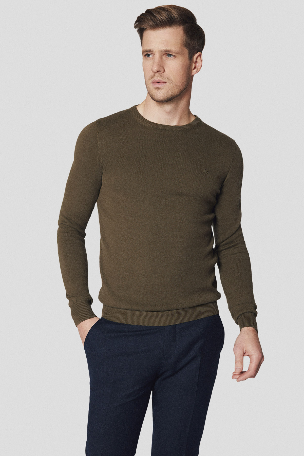 Lancerto Sweter Oliwkowy z Bawełną Gładki Morey