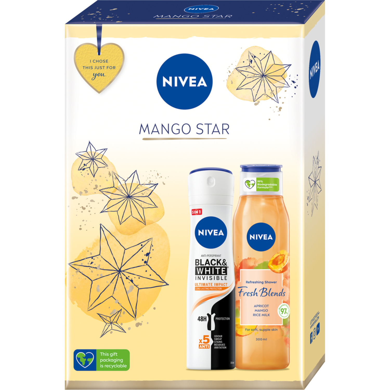 Nivea Fresh Mango zestaw: żel pod prysznic, 300 ml + dezodorant w sprayu damski, 150 ml