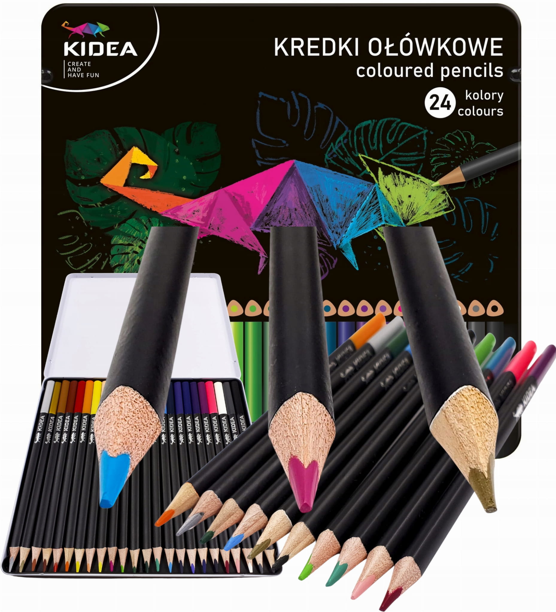 KIDEA kredki ołówkowe w metalowym pudełku 24 kolory