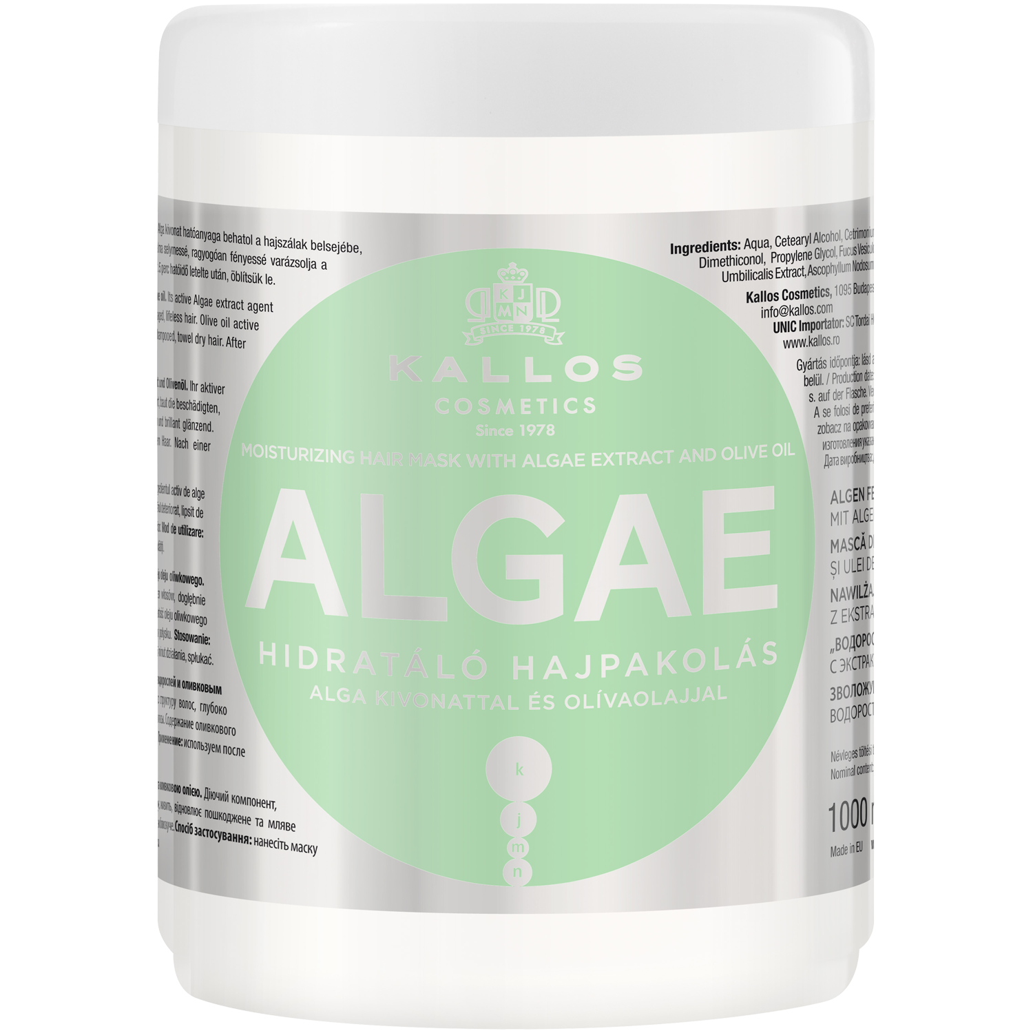 Kallos Algae nawilżająco-odbudowująca maska ochronna do włosów, 1000 ml