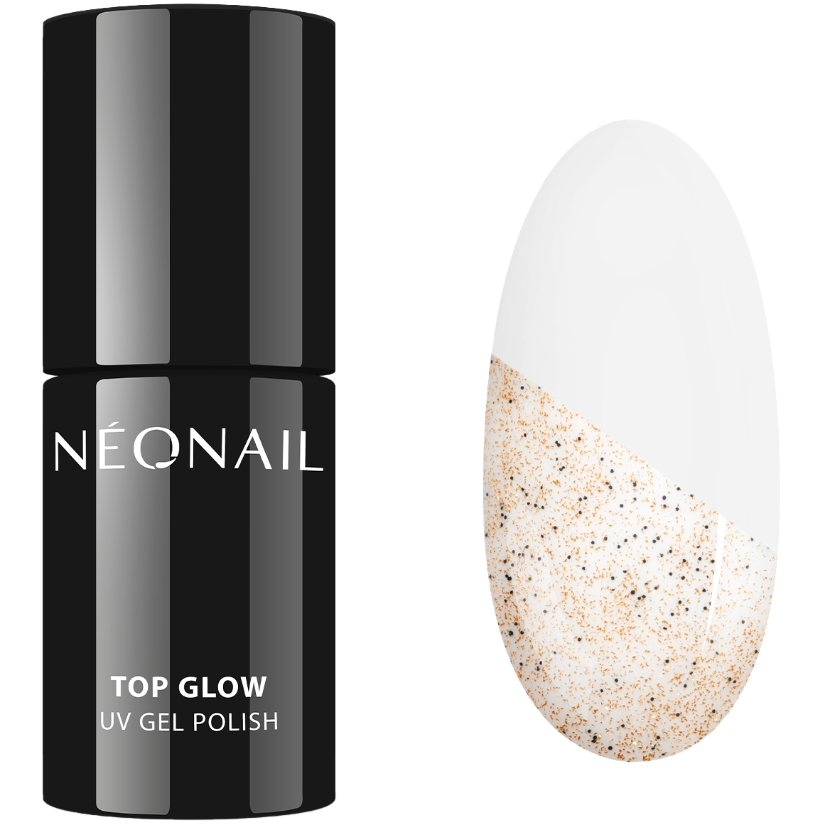 Neonail Top Glow Gold Sand top hybrydowy z błyszczącymi drobinkami, 7,2 ml