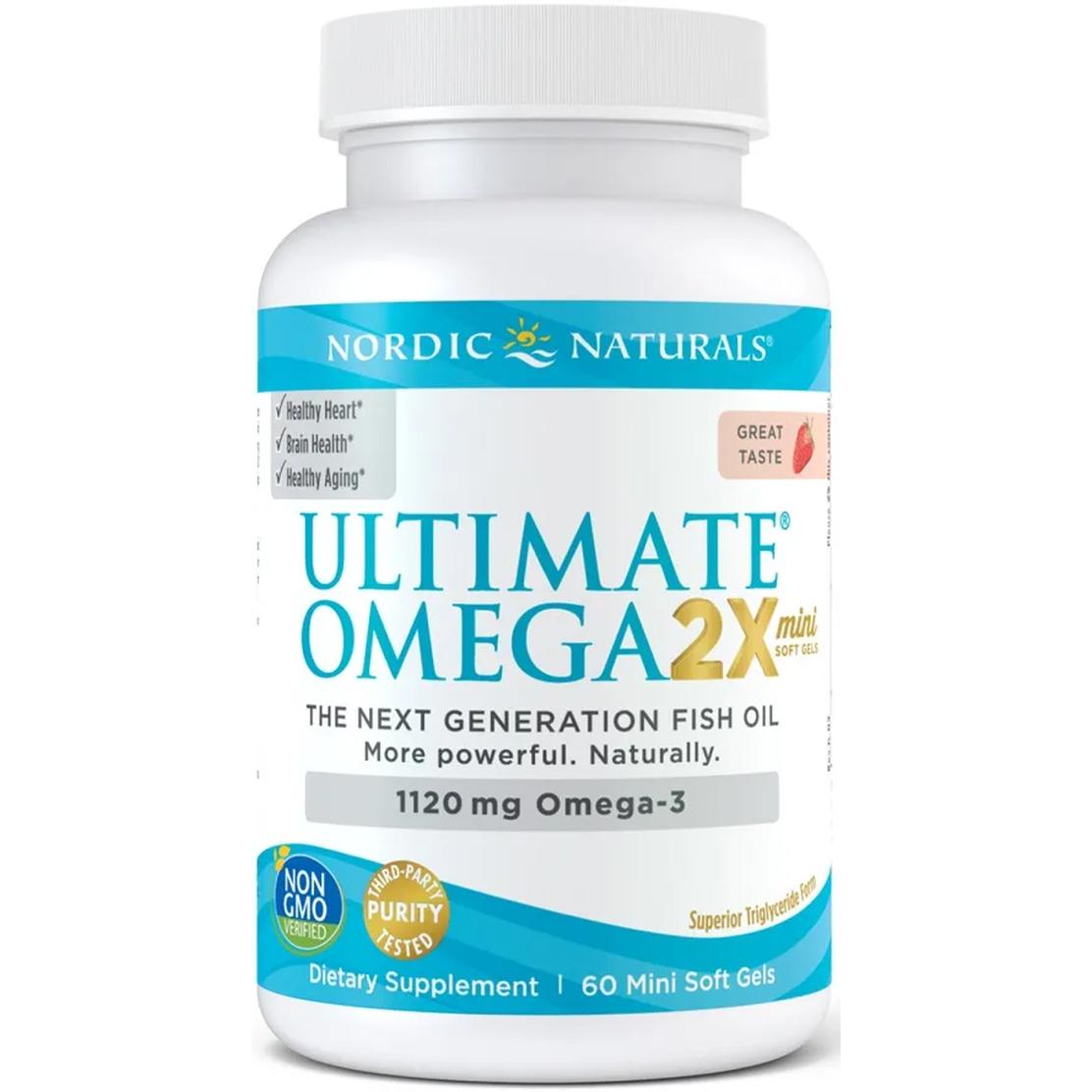 Nordic Naturals Ultimate Omega 2X Mini suplement diety, 1120mg, Truskawka, 60 kaps./1 opak.