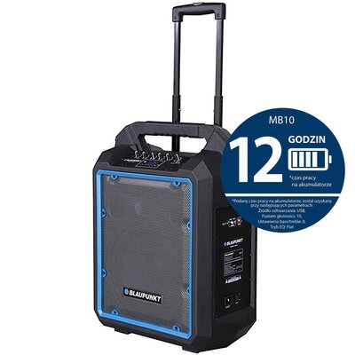 Power Audio BLAUPUNKT MB10, 600W, Bluetooth, Bateria 12 godzin, Bezprzewodowy mikrofon w zestawie, Wejście USB, Tuner FM
