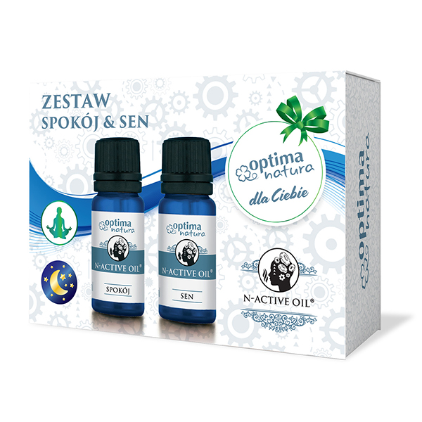Optima Natura N-Active Oil zestaw: naturalny olejek eteryczny Spokój, 10 ml + nautralny olejek eteryczny Sen, 10 ml