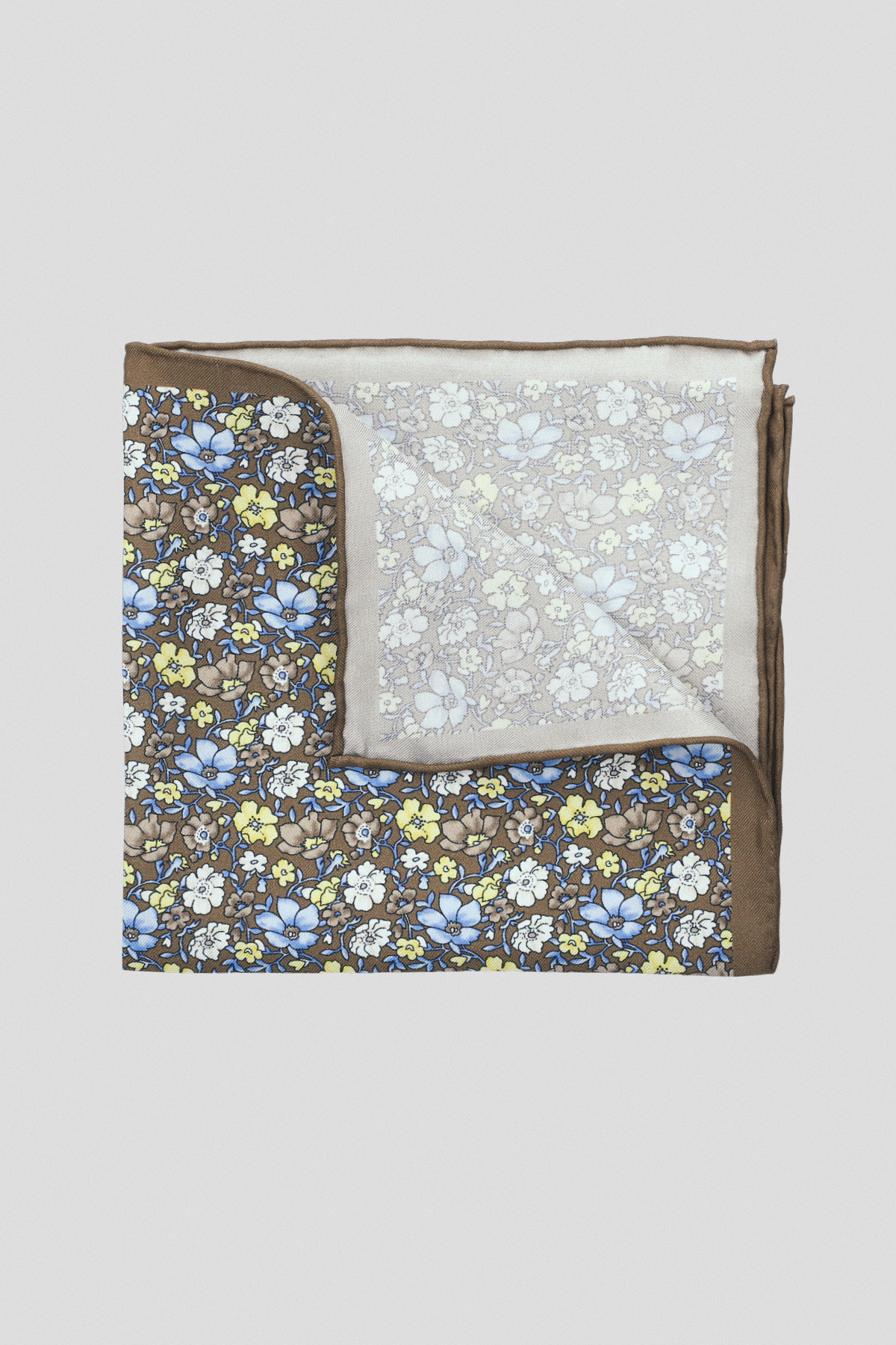 Lancerto Poszetka Brązowa Jedwabna w Kwiaty