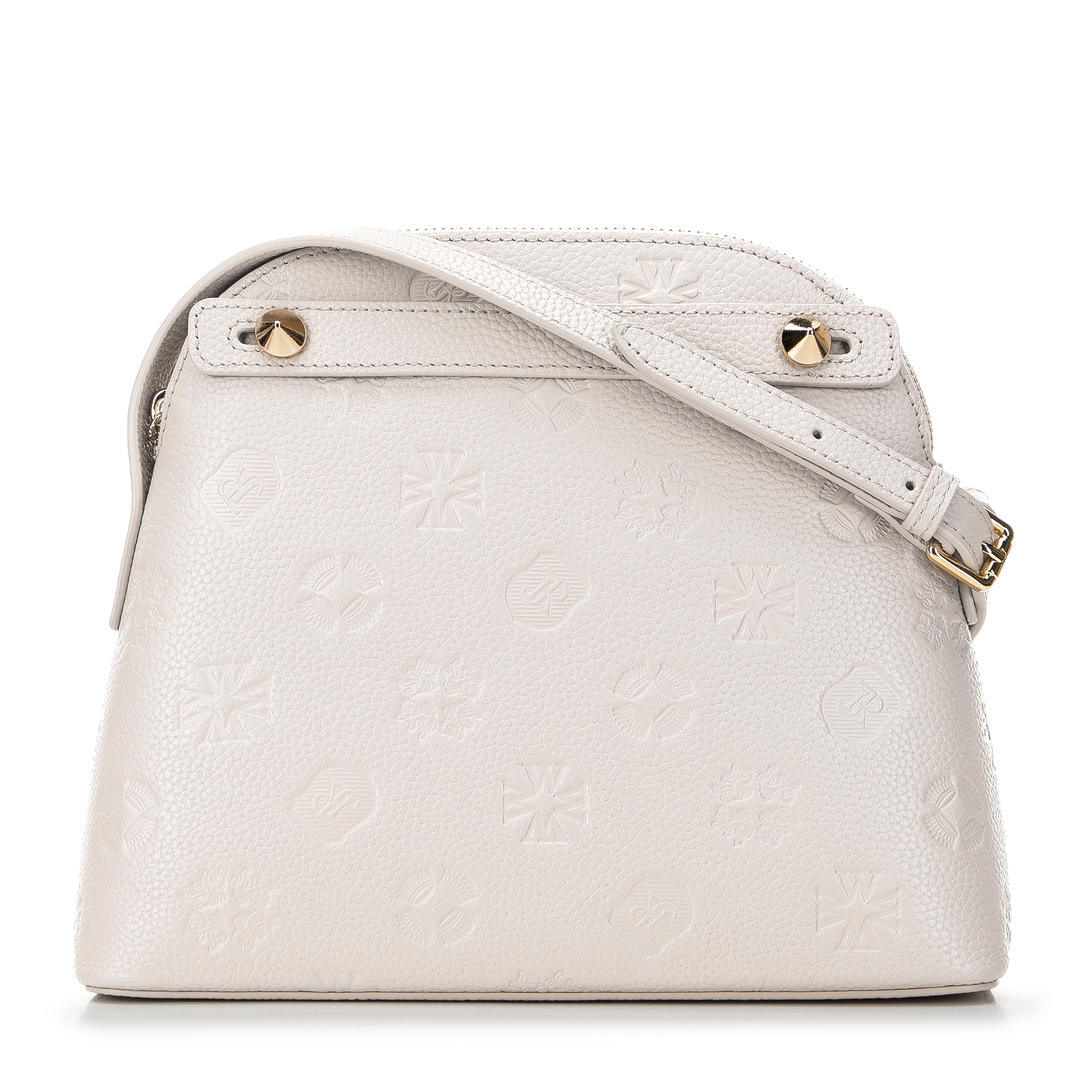 Damska listonoszka skórzana w monogram trapezowa kremowa