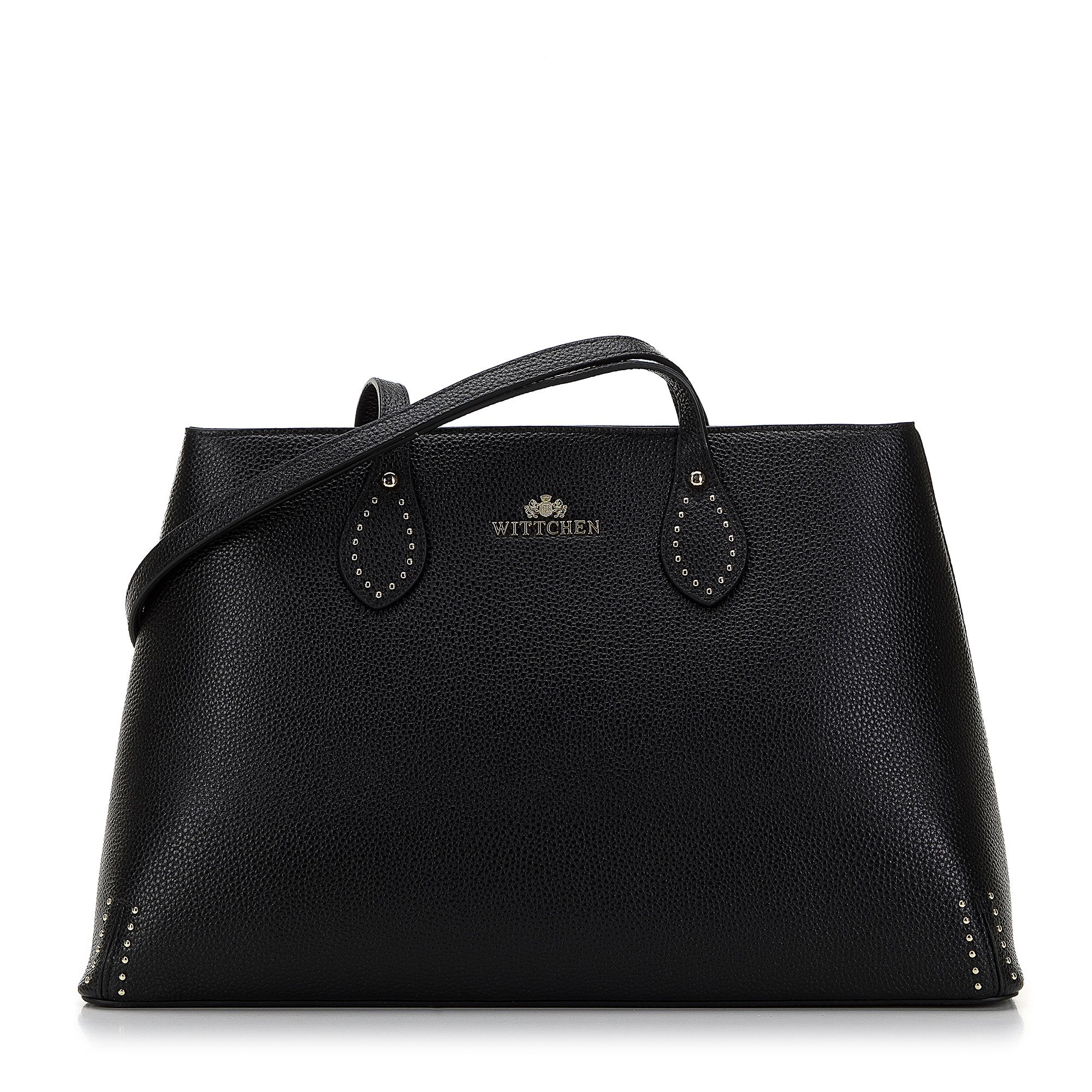 Torebka shopperka skórzana z drobnymi nitami czarna