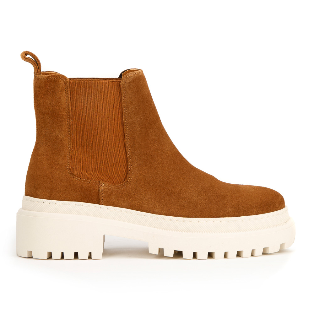 Damskie trapery zamszowe na grubej podeszwie camelowe